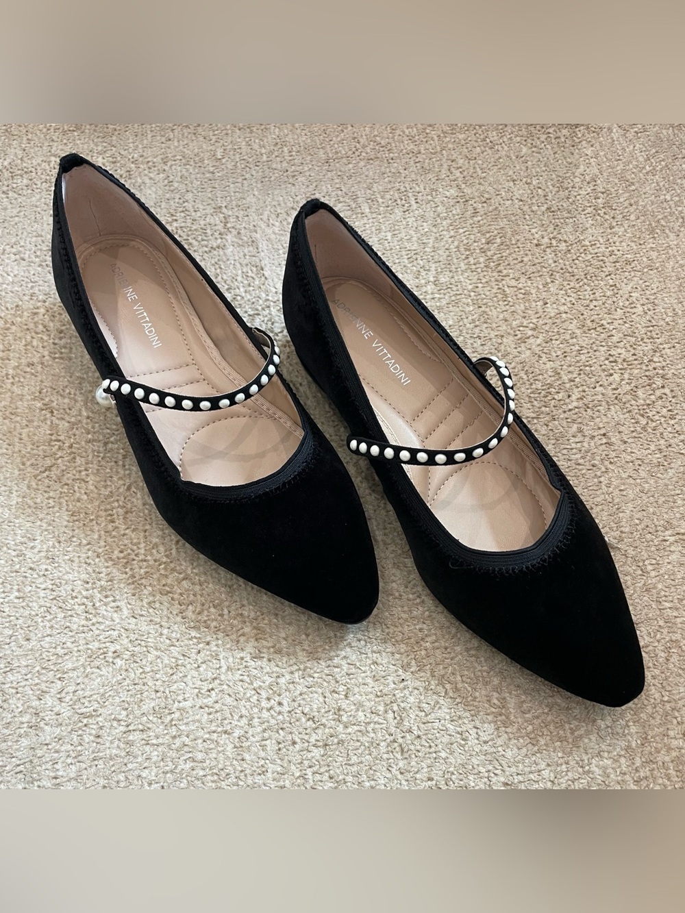 Adrienne Vittadini Piso Ballet Flats With Pearl Design - Black  Size 8 - NEW!